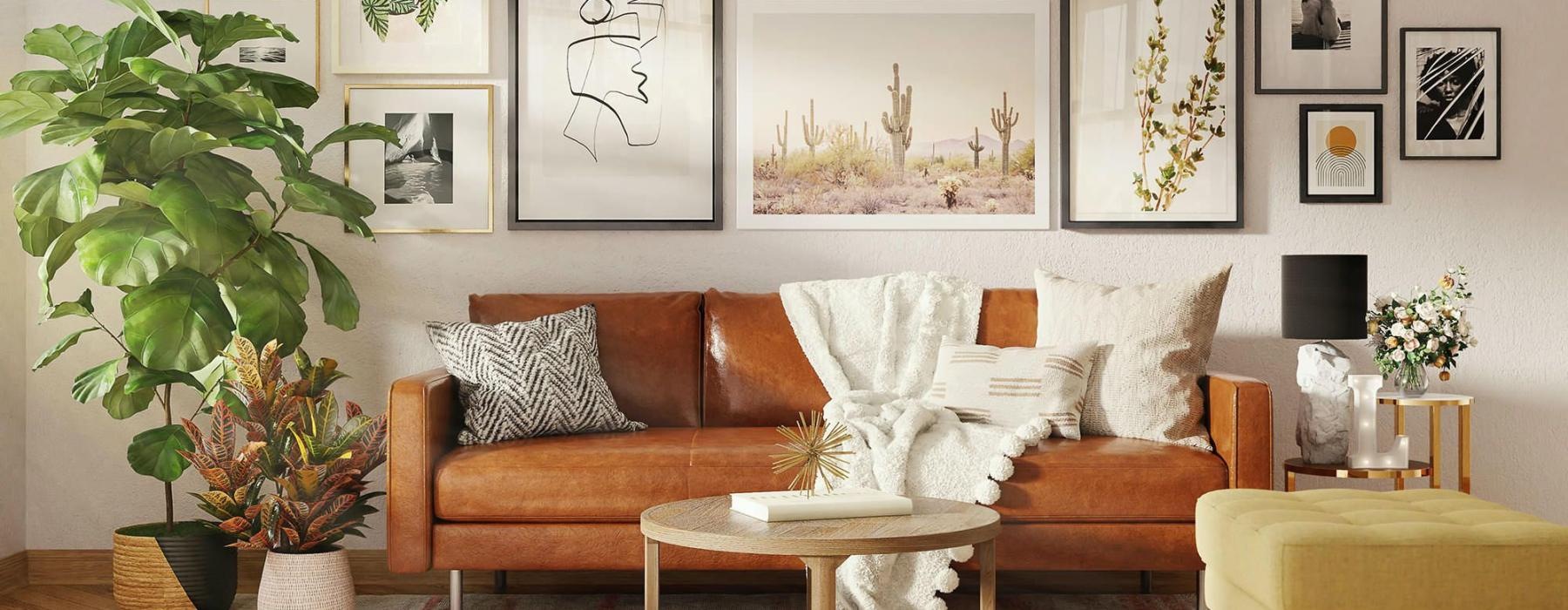 a living room with a couch and a table